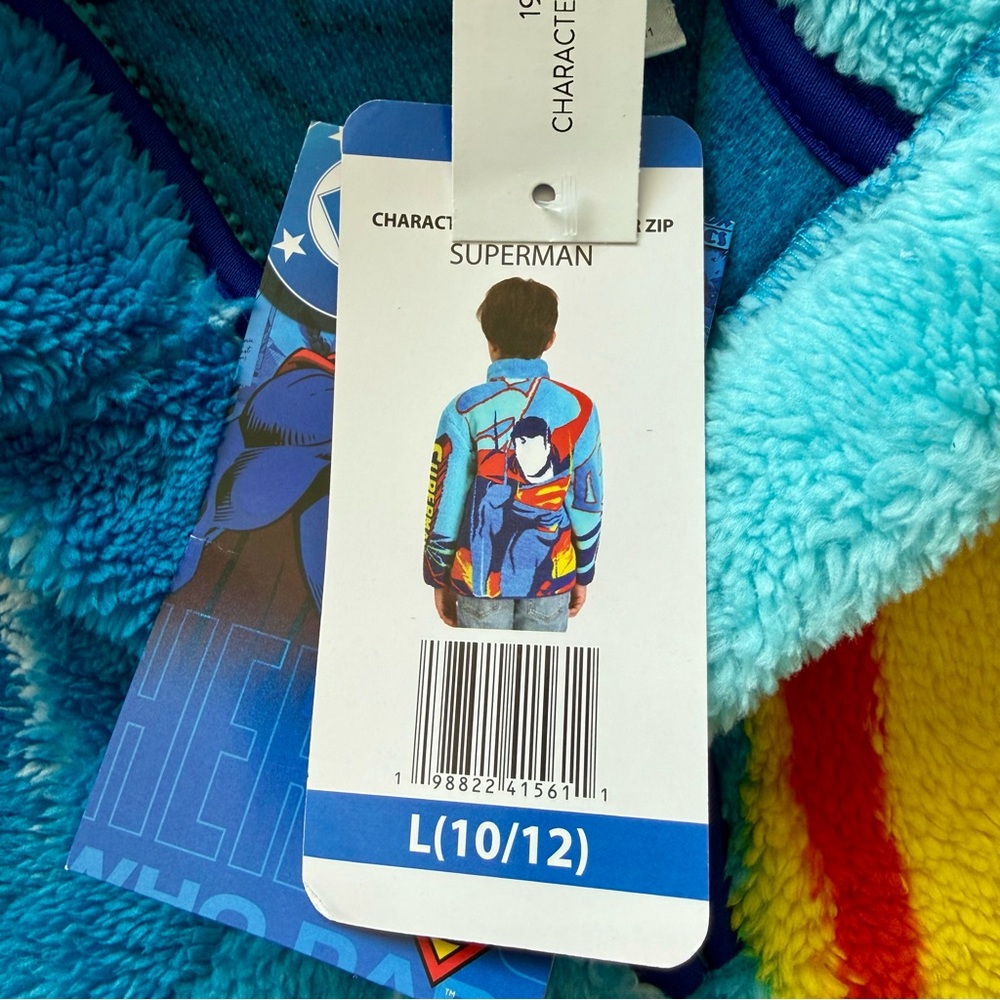 NWT-Boys Superman Sherpa Quarter Zip w/ Pockets Sz L (10/12) Cozy Warm - Picture 8 of 11